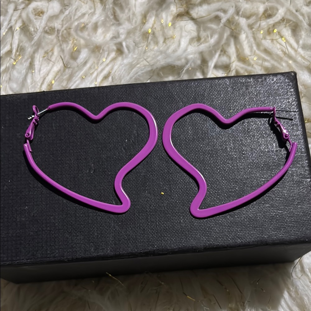 Purple Heart-Shaped Hoop Earrings